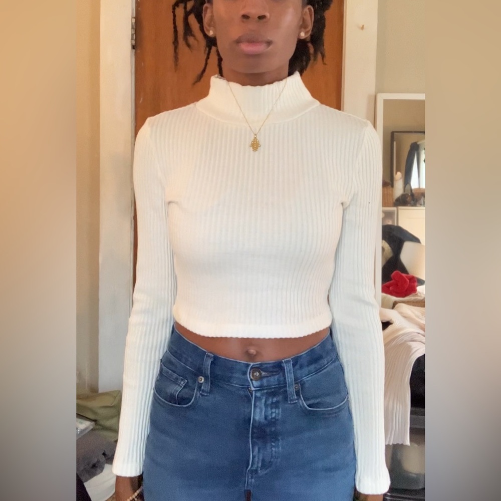 American Apparel Women's Thick Rib Long Sleeve Crop Turtleneck